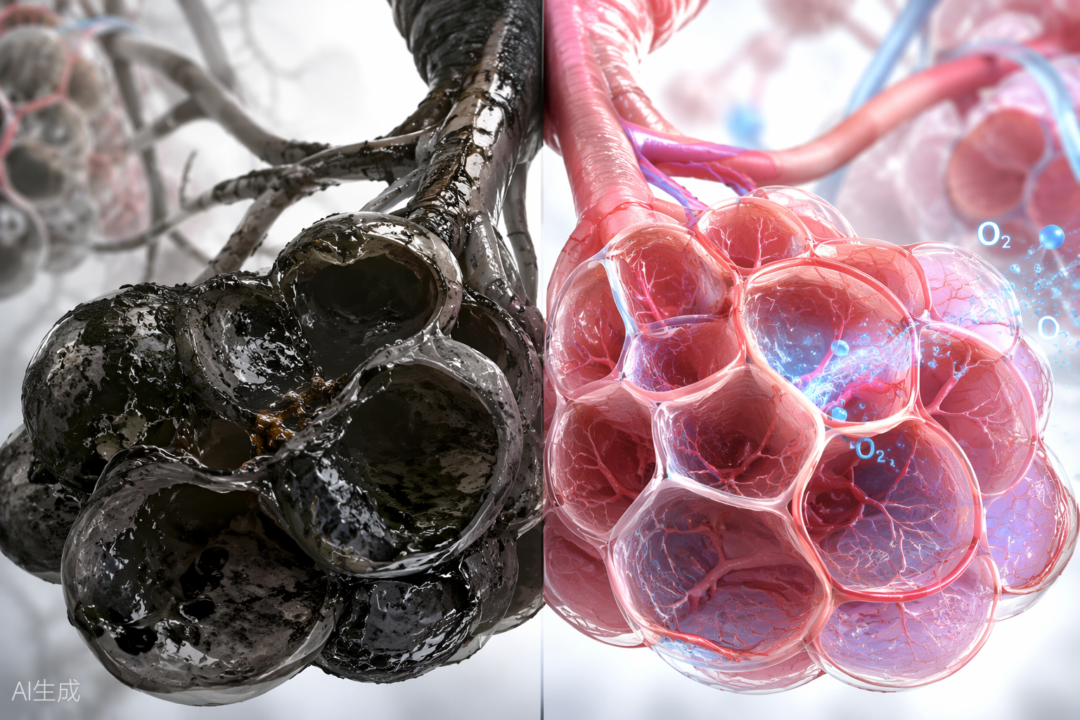 Artistic illustration comparing lung tissue