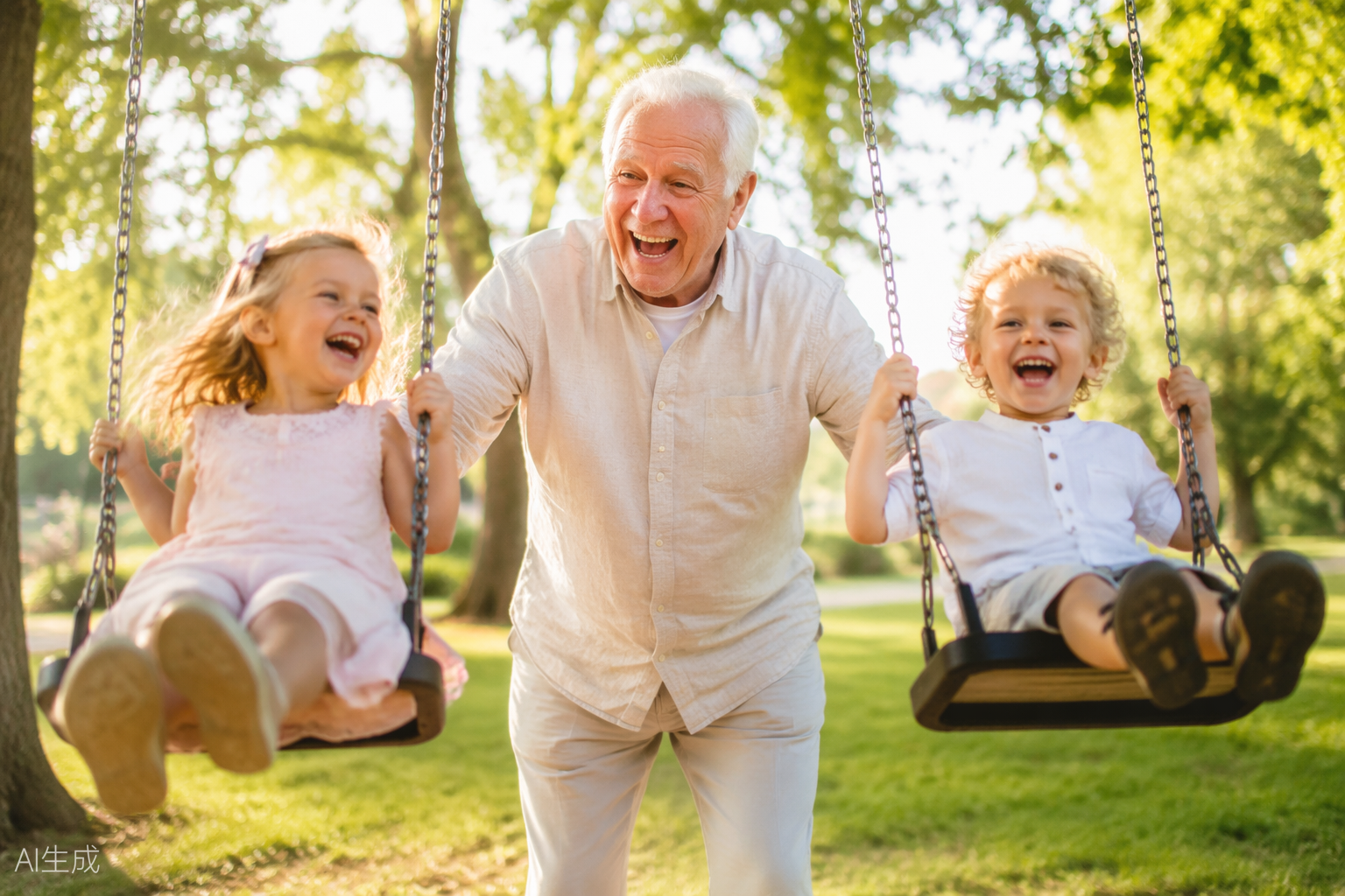 Grandfather enjoying time with family outdoors